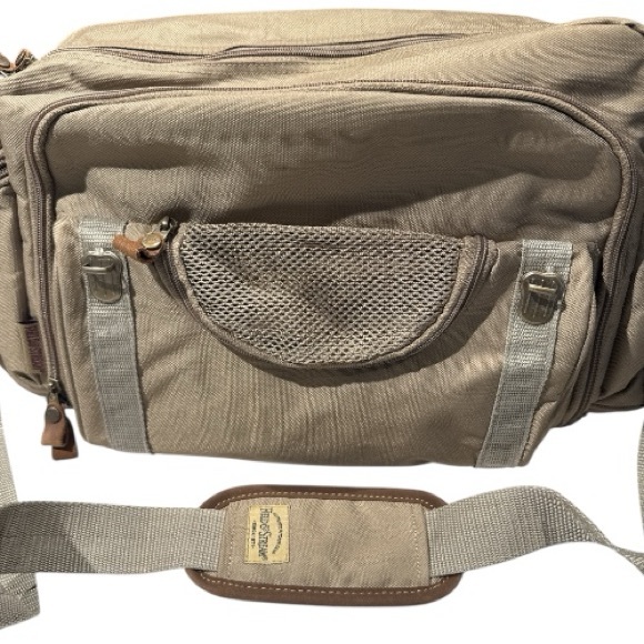 Field & Stream Canvas Messenger Bag Tan With Leather Trim Detachable Nylon Strap - Picture 3 of 15